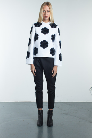 Fuzzy Embroidered Satin Top, $249 (was $498) Everything else I've picked so far is mostly black & white, so I thought I'd hit ya with some navy & white that still looks like black & white from a distance.